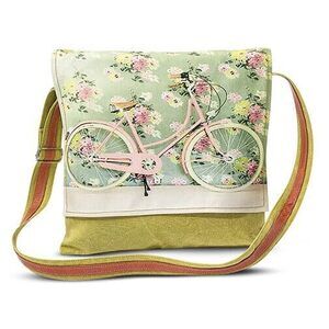 9178 Ireland Sturdy Leather Pink Bicycle Floral Canvas Bag Pink, Multicolor